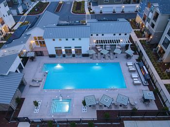 Drone view of pool at night